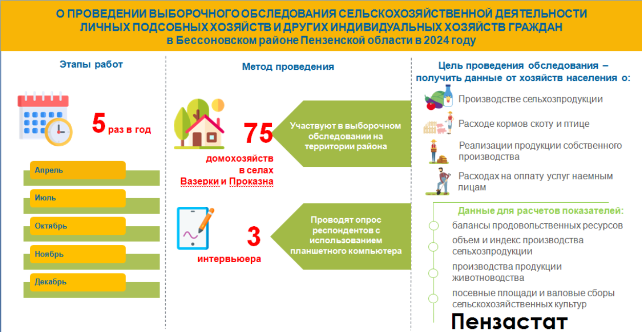 О ПРОВЕДЕНИИ ВЫБОРОЧНОГО ОБСЛЕДОВАНИЯ СЕЛЬСКОХОЗЯЙСТВЕННОЙ ДЕЯТЕЛЬНОСТИЛИЧНЫХ ПОДСОБНЫХ ХОЗЯЙСТВ И ДРУГИХ ИНДИВИДУАЛЬНЫХ ХОЗЯЙСТВ ГРАЖДАН в Бессоновском районе Пензенской области в 2024 году