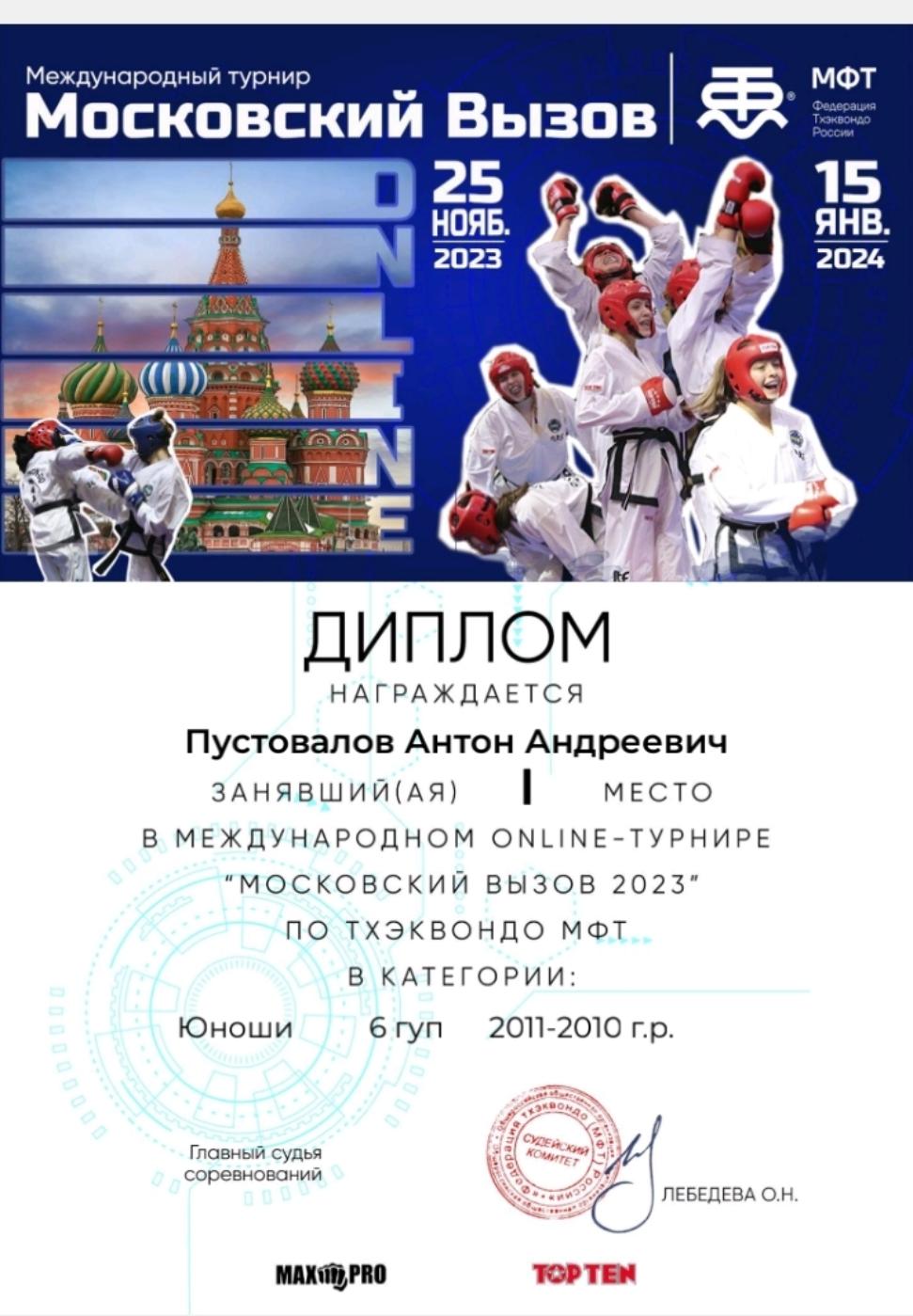 Получены результаты Всероссийского онлайн турнира "Московский вызов"по тхэквондо МФТ.