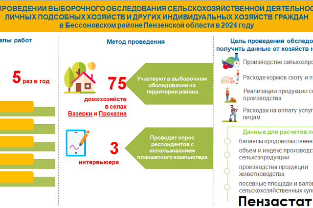 О ПРОВЕДЕНИИ ВЫБОРОЧНОГО ОБСЛЕДОВАНИЯ СЕЛЬСКОХОЗЯЙСТВЕННОЙ ДЕЯТЕЛЬНОСТИЛИЧНЫХ ПОДСОБНЫХ ХОЗЯЙСТВ И ДРУГИХ ИНДИВИДУАЛЬНЫХ ХОЗЯЙСТВ ГРАЖДАН в Бессоновском районе Пензенской области в 2024 году