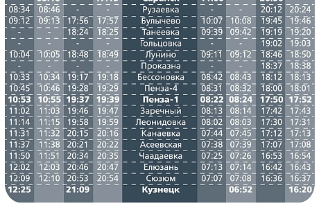 График курсирования "Сурской стрелы" с 26 октября